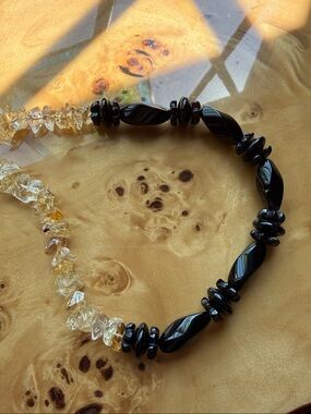 Vintage 14k, Black Onyx, Citrine 28”Necklace 14k Clasp